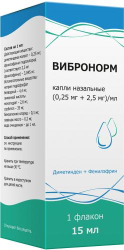 ВИБРОНОРМ (0.25+2.5 мг) /мл 15мл капли назальные Тульская фармацевтическая фабрика
ВИБРОНОРМ (0.25+2.5 мг) /мл 15мл капли назальные Тульская фармацевтическая фабрика