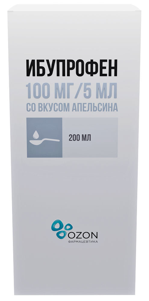 Ибупрофен 100мг/5мл 200мл суспензия для приема внутрь для детей Апельсин