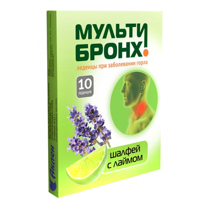 

МУЛЬТИ БРОНХ леденцы при боли в горле Шалфей/Лайм 10 шт. ДОРО