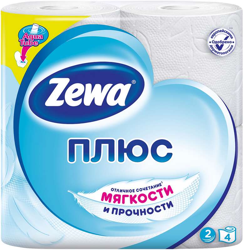 

ЗЕВА ПЛЮС бумага туалетная Белая 4 шт.