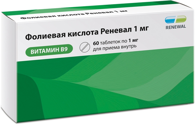 Фолиевая Кислота Реневал 1мг 60 шт. таблетки