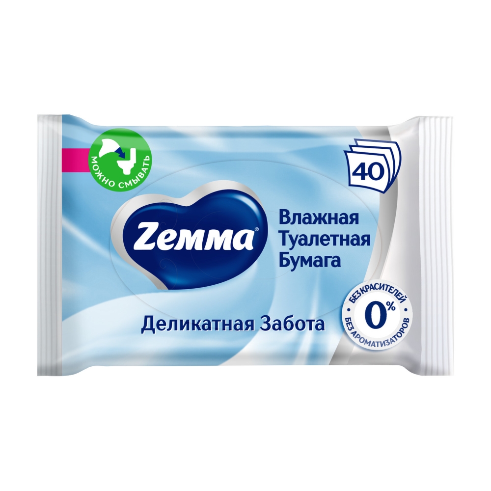 Земма бумага туалетная влажная деликатная забота 40 шт., фото №1