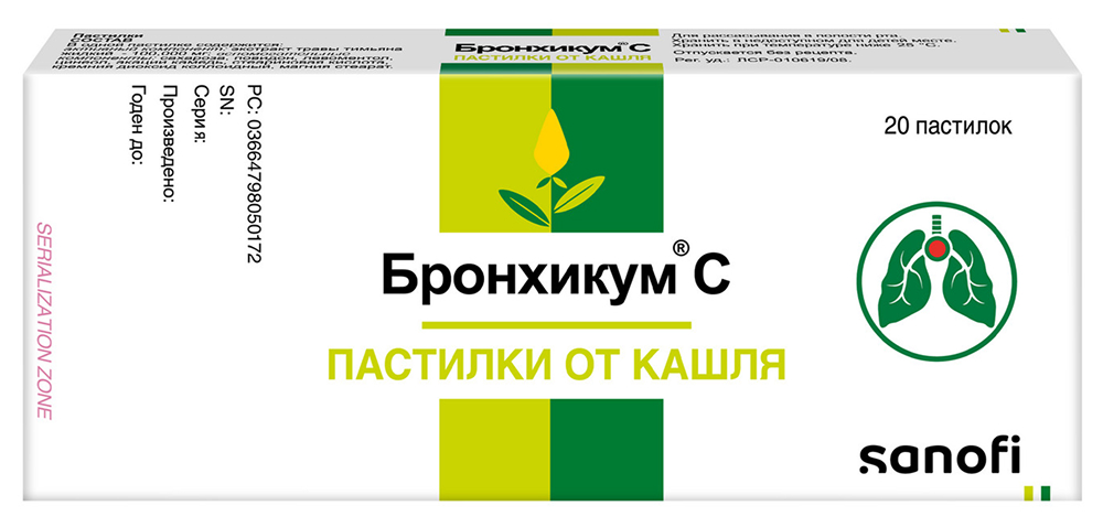 Бронхикум 20 шт. пастилки от кашля