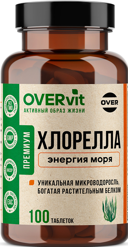 Овервит хлорелла таблетки прессованные 100 шт.