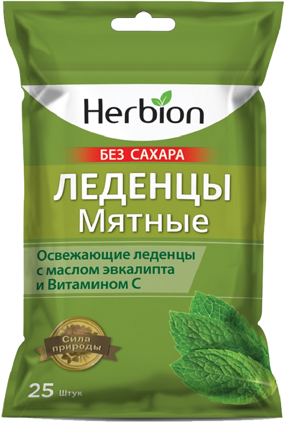 Хербион леденцы без сахара мятные с маслом эвкалипта/витамином с 62,5г 25 шт.