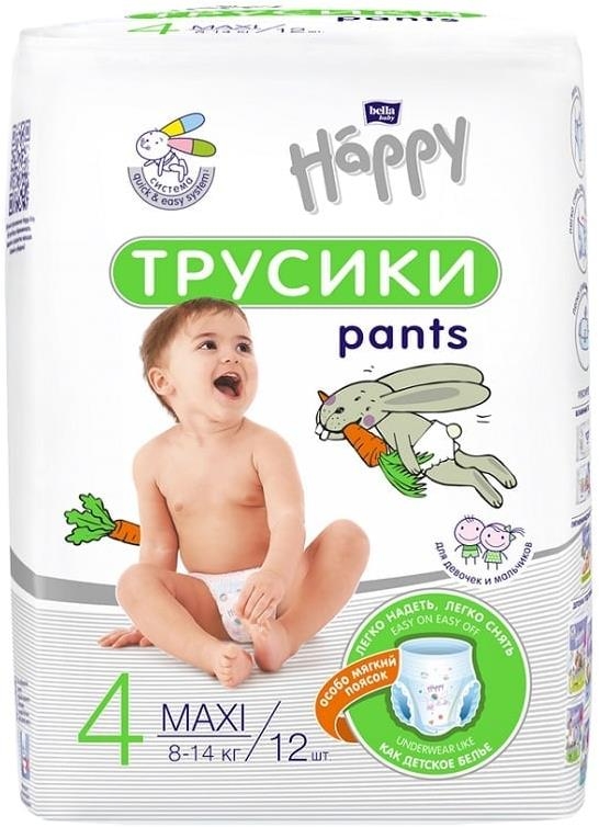 Белла Беби Хеппи Пантс подгузники-трусы Макси 8-14кг 12 шт. .