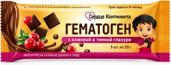 Сердце Континента гематоген с клюквой в тёмной глазури 10г 5 шт.