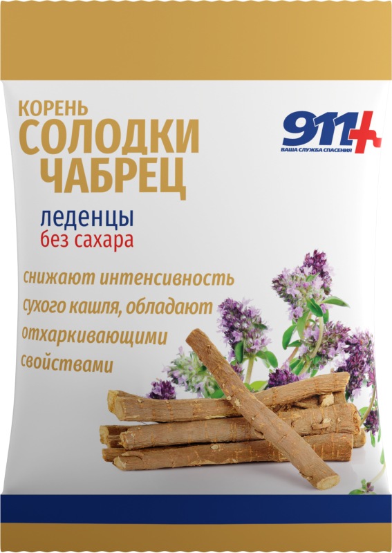 911 ваша служба спасения леденцы корень солодки/чабрец с витамином с без сахара 2,5г (50г)