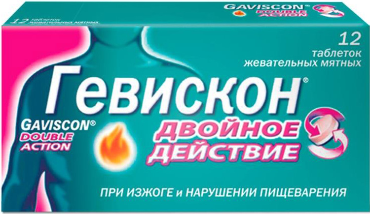 Гевискон Двойное Действие 12 шт. таблетки жевательные Мятные