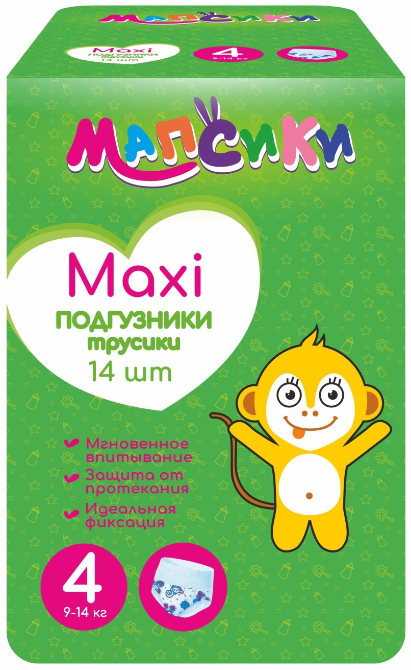 

МАПСИКИ подгузники Макси 9-14кг 14 шт.