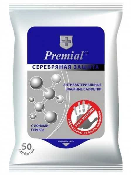 

ПРЕМИАЛ салфетки влажные антибактериальные с ионами серебра 50 шт.