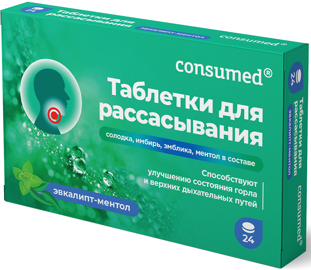 Консумед таблетки для рассасывания ментол-эвкалипт 24 шт., фото №1