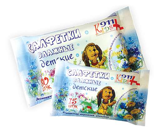 

911 КИДС салфетки влажные детские с экстрактом ромашки и календулы 80 шт. Твинс Тэк