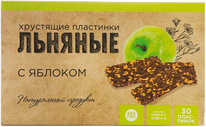 Льняные хрустящие пластинки биокор с яблоком 30 шт.