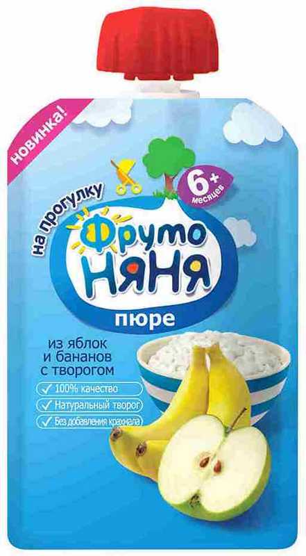 

ФРУТОНЯНЯ пюре Яблоко/Банан/Творог 6+ 90г мягкая упаковка Прогресс