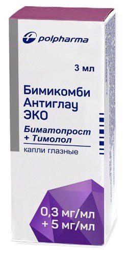 

БИМИКОМБИ АНТИГЛАУ ЭКО 0,3мг/мл+5мг/мл 3мл 1 шт. капли глазные АО