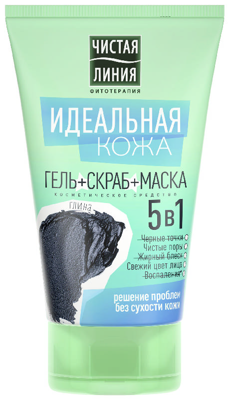 

ЧИСТАЯ ЛИНИЯ средство косметическое 5в1 (гель+скраб+маска) 120мл Калина