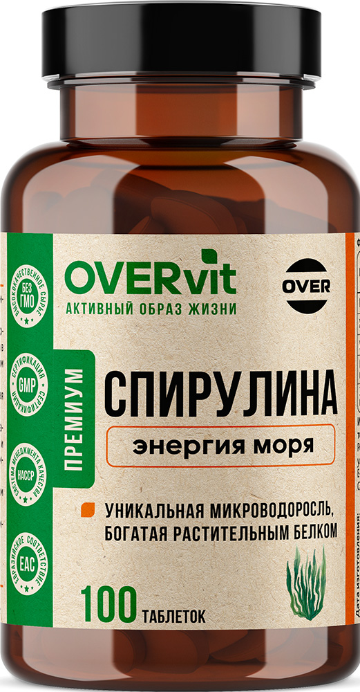 Овервит Спирулина таблетки прессованная 100 шт.