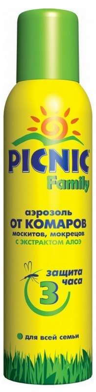 

ПИКНИК ФЭМИЛИ аэрозоль от комаров/москитов/мокрецов 150мл