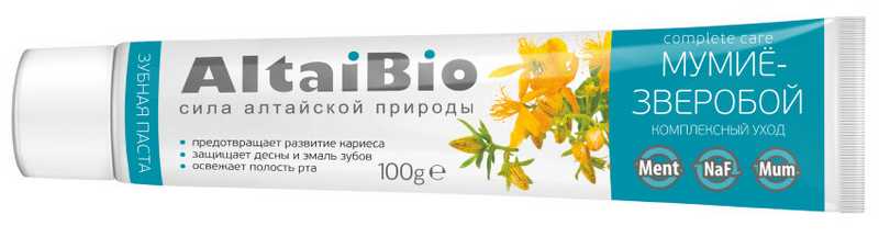 

АЛТАЙБИО зубная паста комплексный уход Мумие-Зверобой (75мл) 100г