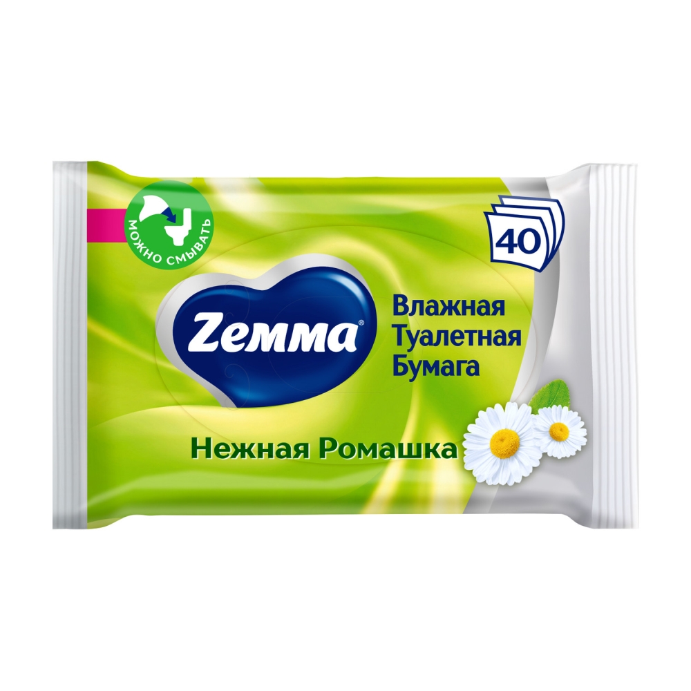 Земма бумага туалетная влажная нежная ромашка 40 шт.