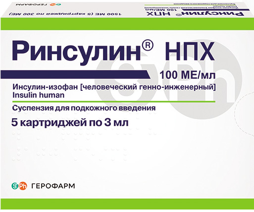 Ринсулин нпх 100ме/мл 3мл 5 шт. суспензия для подкожного введения картридж