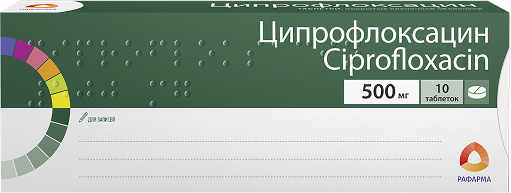 Ципрофлоксацин 500мг 10 шт. таблетки покрытые пленочной оболочкой Рафарма