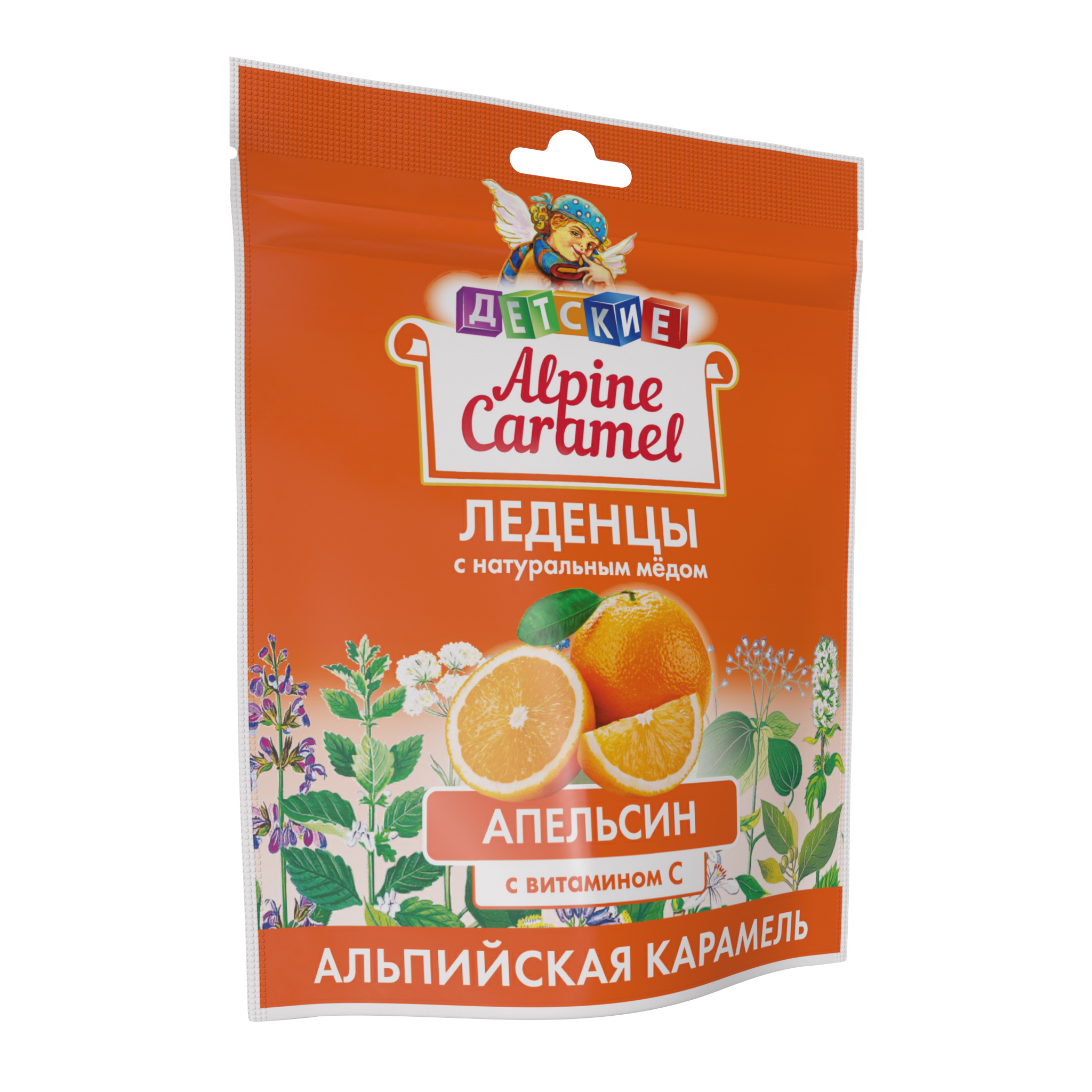 Альпийская карамель леденцы детские мёд/витамин с/апельсин 75г