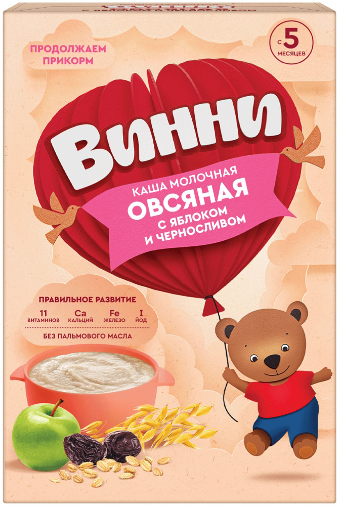 Винни каша молочная овсяная яблоко чернослив 200г, фото №1