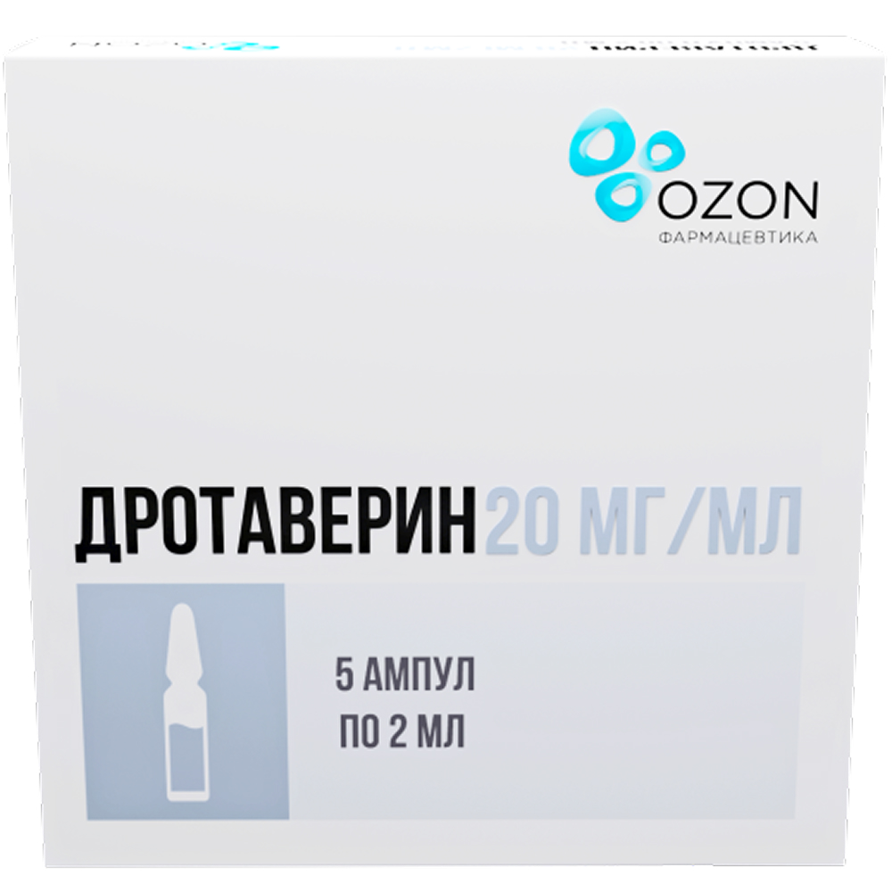 Дротаверин 20мг/мл 2мл 5 шт. раствор для внутривенного и внутримышечного введения, фото №1