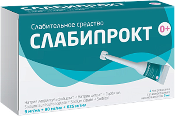 Слабипрокт 9мг/мл+90мг/мл+625мг/мл 5мл 4 шт. раствор ректальный
