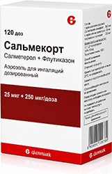 Сальмекорт 25мкг+250мкг/доза 120доз аэрозоль для ингаляций дозированный Гленмарк