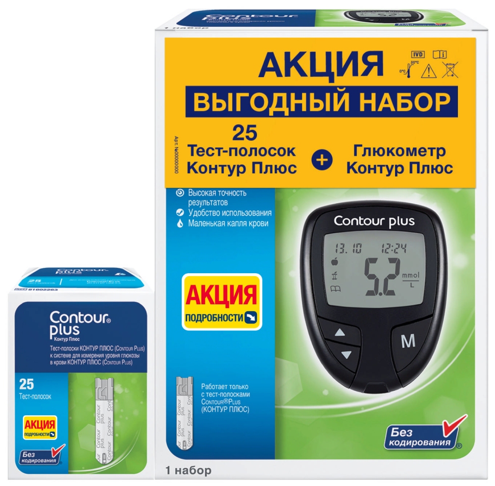 Контур плюс глюкометр + тест-полоски 25 шт., фото №1
