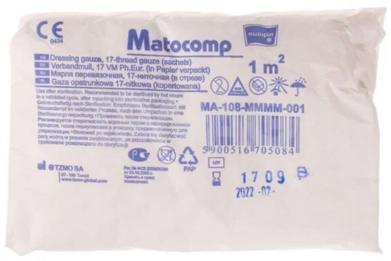 

МАТОПАТ МАТОКОМП марля стерильная перевязочная 17нитей 1мх1м 1 шт.