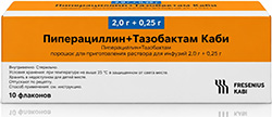 Пиперациллин+тазобактам каби 2г+0,25г 10 шт. порошок для приготовления раствора для инфузий
