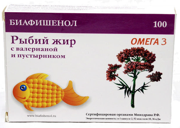 

РЫБИЙ ЖИР БИАФИШЕНОЛ С ВАЛЕРИАНОЙ капсулы 0,35г 60 шт.