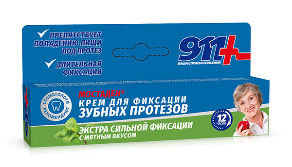 

911 МОСТАДЕН крем для фиксации зубных протезов экстра сильный Мята 40мл