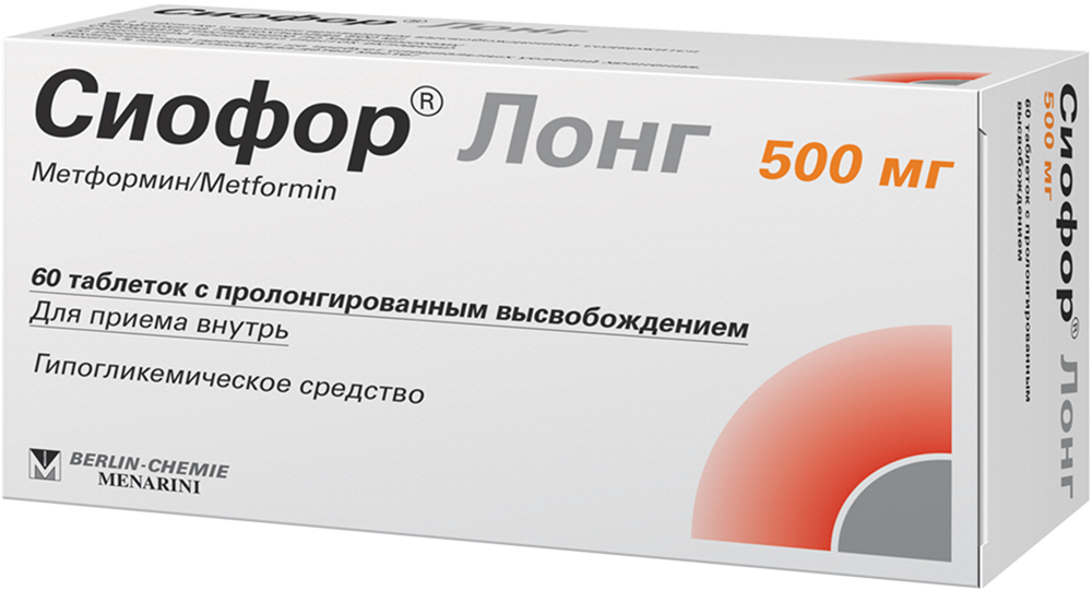 Сиофор лонг 500мг 60 шт. таблетки с пролонгированным высвобождением