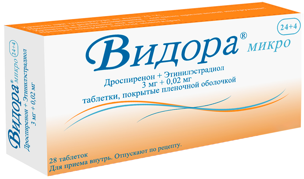 Видора Микро 3мг+0,02мг N24+4 таблетки покрытые пленочной оболочкой