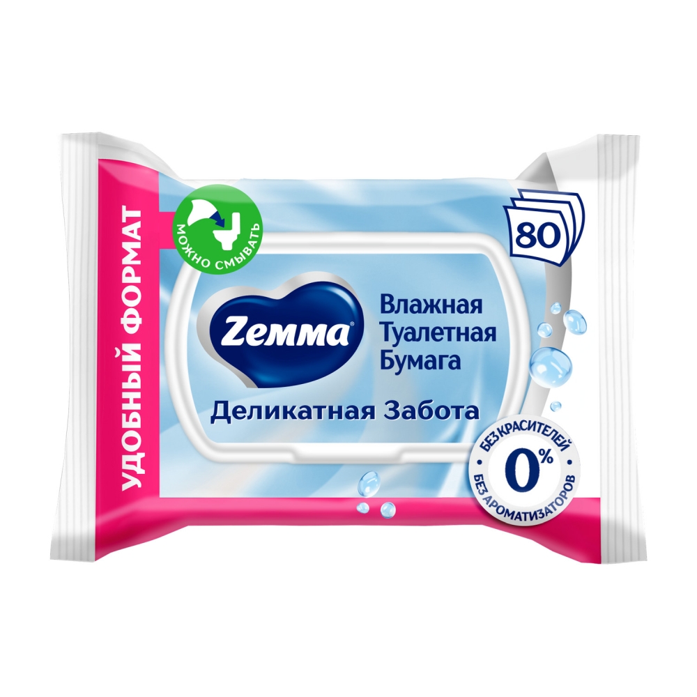 Земма бумага туалетная влажная деликатная забота 80 шт.