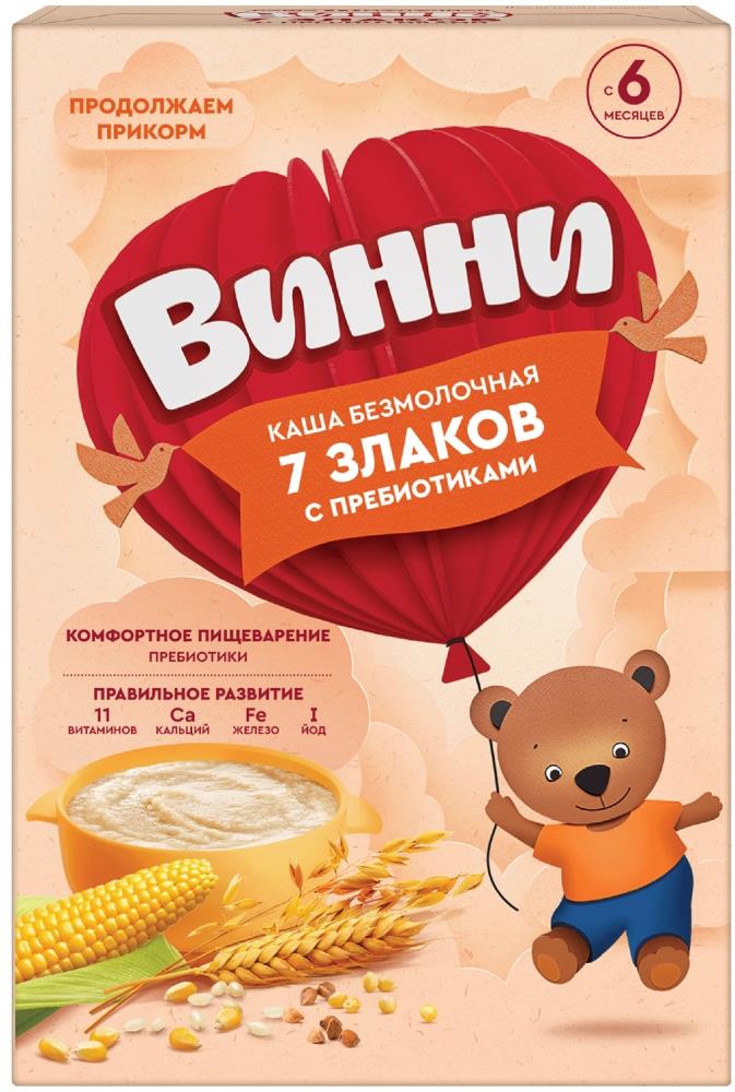 Винни каша безмолочная 7 злаков с пребиотиками 6+ 200г, фото №1