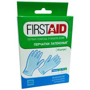 

ФЕРСТЭЙД (FIRSTAID) ПЕРЧАТКИ смотровые латексные нестерильные опудренные размер M 10 шт.