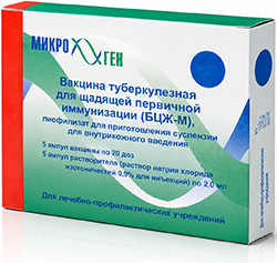 Вакцина Туберкулезная (Бцж-М) 0,025мг/доза 20доз 5 шт. лиофилизат для приготовления суспензии с NaCl Микроген
