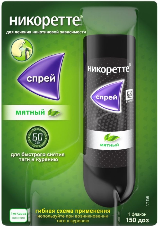 Никоретте мятный спрей от курения для местного применения 1 мг/доза, 13,2 мл 1 шт., фото №1