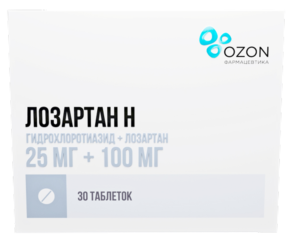 Лозартан-н 25мг+100мг 30 шт. таблетки покрытые пленочной оболочкой