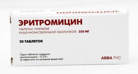 Эритромицин 250мг 20 шт. таблетки покрытые кишечнорастворимой пленочной оболочкой Оао Авва Рус