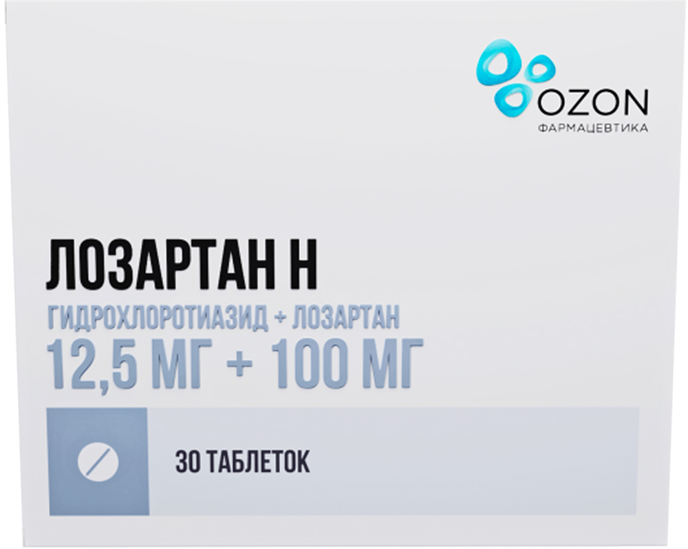 Лозартан-н 12,5мг+100мг 30 шт. таблетки покрытые пленочной оболочкой