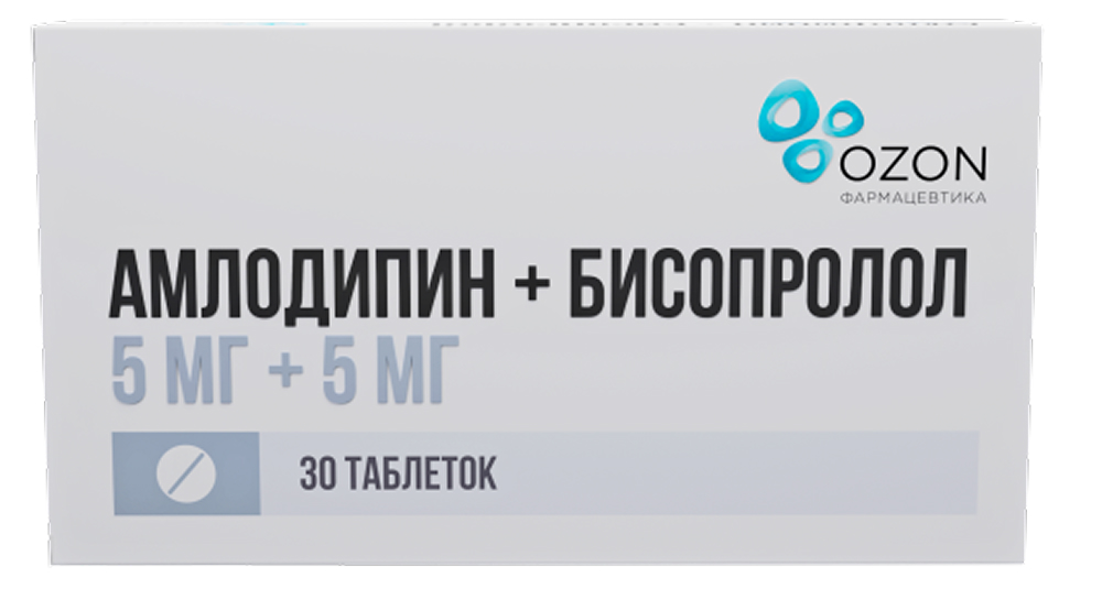 Амлодипин+Бисопролол 5мг+5мг 30 шт. таблетки