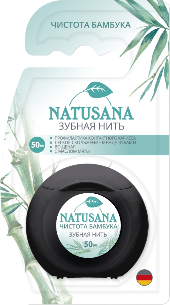 Натусана зубная нить вощеная с маслом Мяты 50м