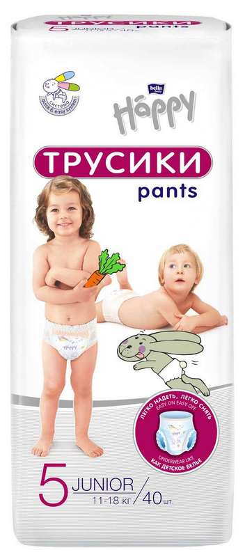 

БЕЛЛА БЕБИ ХЕППИ ПАНТС подгузники-трусы Джуниор 11-18кг 40 шт.